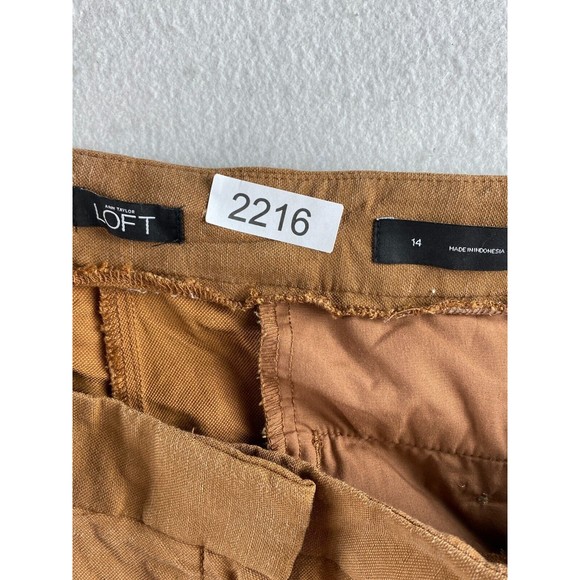 Ann Taylor Loft Pants Womens 14 Brown Paperbag Ankle Cuffed Tie Front Casual - Picture 16 of 16